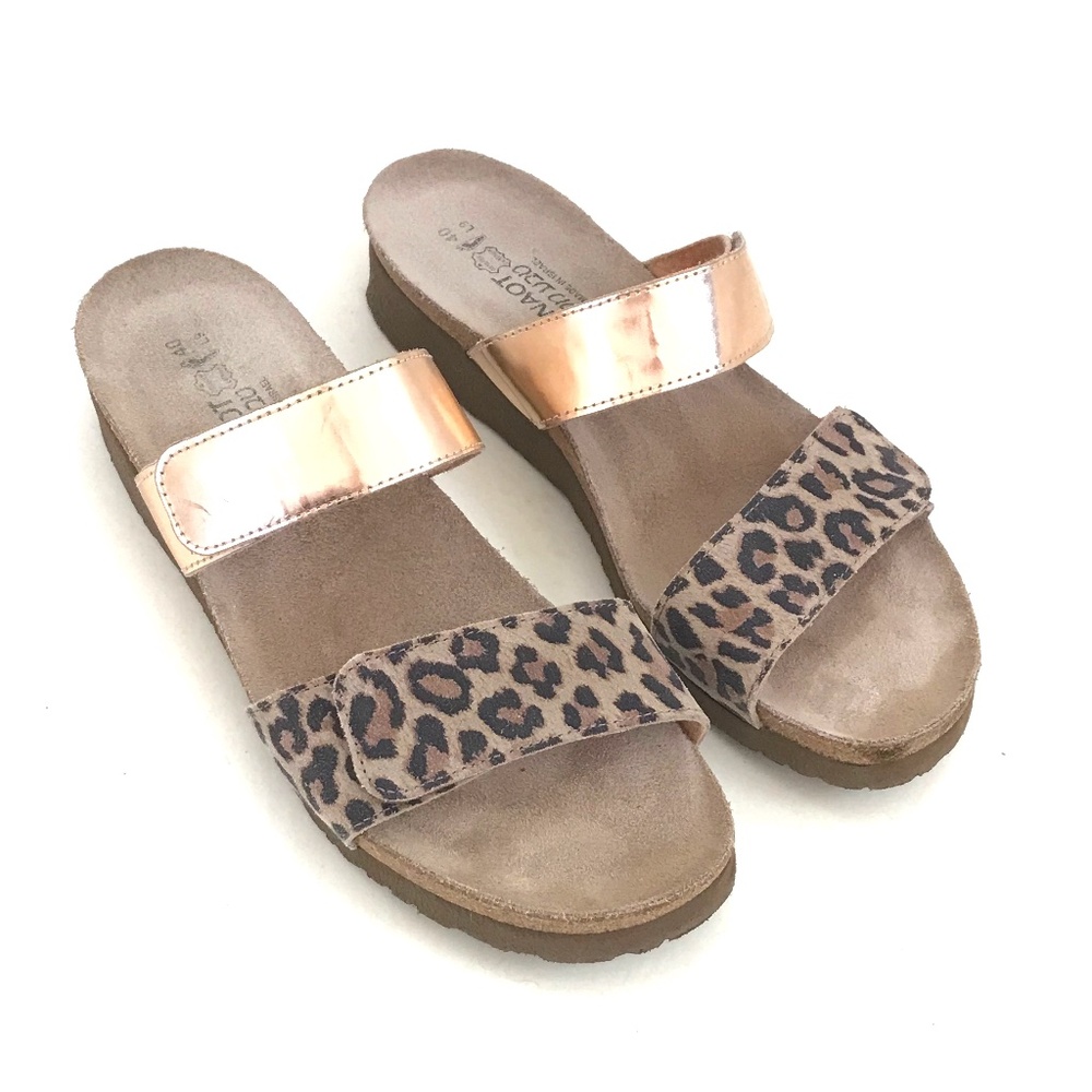 NAOT Leopard Print Sandal Leather Metallic Rose Gold Althea Women’s Size 9